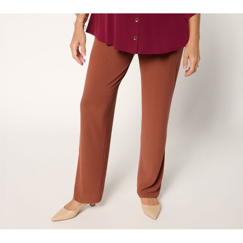 Susan Graver Women's Petite Pants 1XP Every Day Textured Liquid Brown A700443